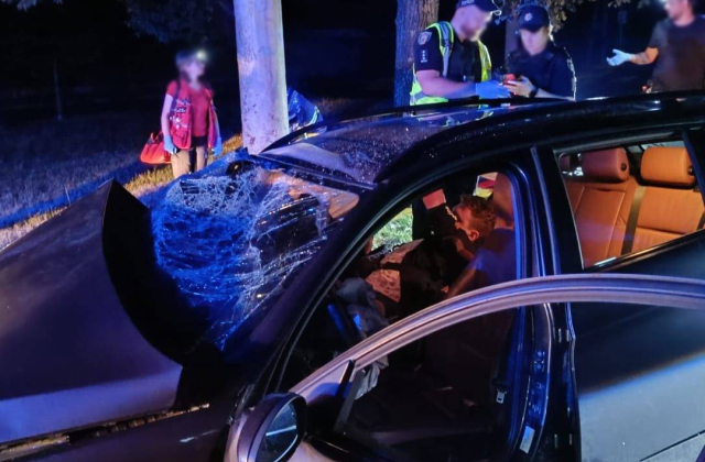У Львові BMW в'їхало в електроопору: пасажира деблокували рятувальники